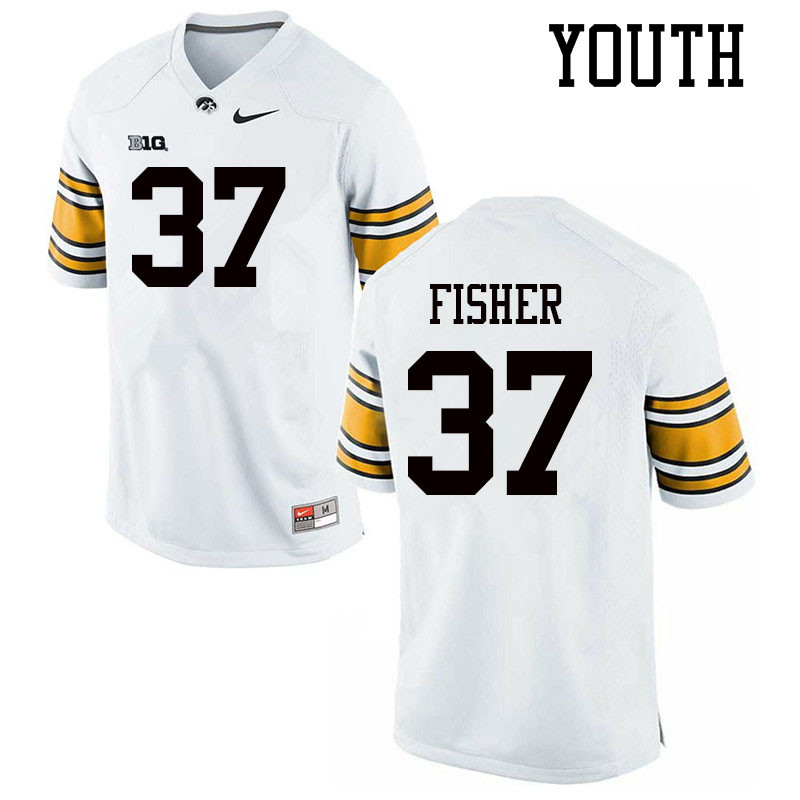 Youth #37 Kyler Fisher Iowa Hawkeyes College Football Jerseys Sale-White - Click Image to Close